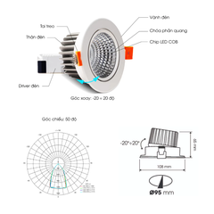 Đèn LED Spotlight Xoay Góc AT40 95/12W – Thiết Kế Nhỏ Gọn, Hiệu Suất Cao, Chiếu Sáng Linh Hoạt Cho Nhiều Nhiệm Vụ