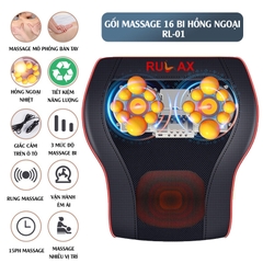 Gối Massage hồng ngoại cổ vai gáy tựa lưng đa năng RULAX 16 bi cao cấp | BH 12 tháng + Hướng Dẫn Tiếng Việt |