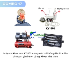Combo17: Máy nha khoa mini+máy nén khí+Phantom gắn ghế răng+bộ tay khoan 2 nhanh và 1 chậm