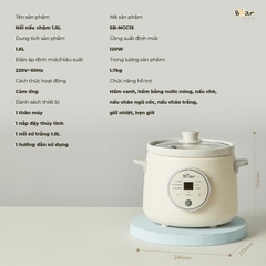 Nồi Nấu Chậm 1.5L BEAR SB-NNC15 Đa Năng Nấu Cháo, Hầm Nhanh, Nấu Chậm Trực Tiếp, Kho Thịt Kho Cá Giữ Ấm - Bản Tiếng Việt