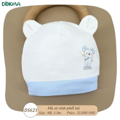MŨ SƠ SINH PHỐI TAI CHO BÉ DOKMA  (vải mềm, mịn, không đổ lông, co giãn tốt , không bó đầu bé)
