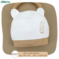 MŨ SƠ SINH PHỐI TAI CHO BÉ DOKMA  (vải mềm, mịn, không đổ lông, co giãn tốt , không bó đầu bé)