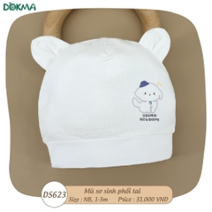 MŨ SƠ SINH PHỐI TAI CHO BÉ DOKMA  (vải mềm, mịn, không đổ lông, co giãn tốt , không bó đầu bé)