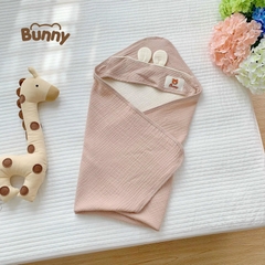 Khăn Choàng Ủ Xô Muslin Cao Cấp Bunny Có Mũ Siêu Thoáng Mát Cho Bé Sơ Sinh