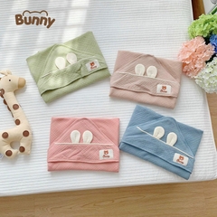 Khăn Choàng Ủ Xô Muslin Cao Cấp Bunny Có Mũ Siêu Thoáng Mát Cho Bé Sơ Sinh