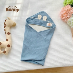 Khăn Choàng Ủ Xô Muslin Cao Cấp Bunny Có Mũ Siêu Thoáng Mát Cho Bé Sơ Sinh