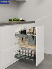 Giá dao thớt nan dẹt inox mờ cao cấp ray giảm chấn Eurogold E20