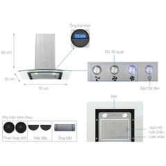 Máy hút mùi Kocher K-228T kính cong 70 cm