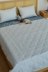 Bộ chăn gối Modal Micro màu trắng hoa nhí phối xanh đá đậm chần bông 2mx2m2