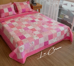 Bộ chăn gối ghép vuông, hồng trắng, chần máy, size 2x2,2m