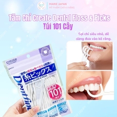 Tăm Chỉ Create Dental Floss & Picks Sạch Kẽ Răng Nhẹ Nhàng An Toàn Nhật Bản Túi 101 Cây