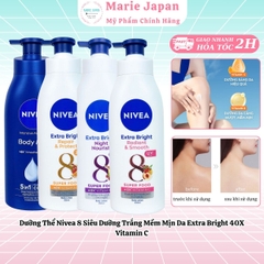 Dưỡng Thể Nivea 8 Siêu Dưỡng Trắng Mềm Mịn Da Extra Bright 40X Vitamin C