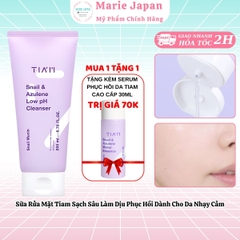 Sữa Rửa Mặt TIAM Snail & Azulene Low Ph Cleanser Dịch Lọc Ốc Sên Làm Dịu Phục Hồi Da Hàn Quốc 200ml - TẶNG KÈM SERUM PHỤC HỒI DA TIAM CAO CẤP 30ML