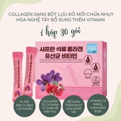 Bột Uống Collagen Lựu Đỏ Nhuỵ Hoa Nghệ Tây Làm Đẹp Da Chống Lão Hóa Hộp 30 Gói
