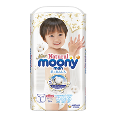 Tã Quần Moony Natural trắng Nhật Bản Nội Địa - Size L 36 Miếng