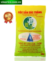 Gạo Đặc Sản Sóc Trăng ST25 - Lúa Tôm ngon nhất thế giới 2019 & 2023 (chính hãng Ông Cua) - túi 5kg