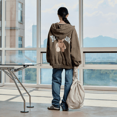 Áo Hoodie ADLV Gấu Đeo Dây Chuyền Màu Đen