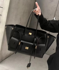 Túi Balenciaga Bel Air Medium Carry Bản Remake Hàn Đen Khoá Vàng 38cm