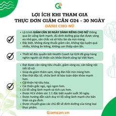 Thực đơn giảm cân Gói G2 cho Nữ