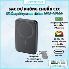 Sạc dự phòng iPhone Joyroom W020 công suất 20W 10000mAh nam châm magsafe - Chứng nhận CCC-FCC-CE