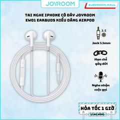 Tai nghe iPhone có dây Joyroom EW01 cổng 3.5mm Earbuds kiểu dáng Airpod dùng cho điện thoại, laptop, máy tính