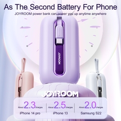 Sạc dự phòng 22.5W Joyroom L012 Colorful siêu nhỏ 10.000mAh tích hợp cáp sạc dùng cho các loại điện thoại iPhone, Samsung, XIaomi