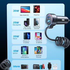 Tẩu sạc ô tô Joyroom CL07 sạc nhanh 60W 3 in 1 với 1USB + 1PD Wired Car Charger Type C nối dài dùng cho xe hơi mở rộng sạc nhiều thiết bị cho tài xế