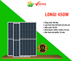 TẤM PIN NĂNG LƯỢNG MẶT TRỜI LONGI 450W