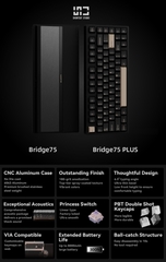 Bridge75 - Bàn phím cơ nhôm gaming 3 mode