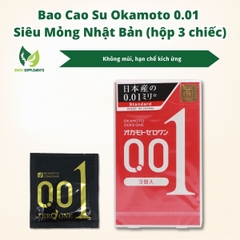 Bao Cao Su Okamoto 0.01 Siêu Mỏng Nội Địa Nhật Bản (hộp 3 chiếc)