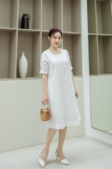 Đầm Phom A Tay Lỡ Rút Nhún Vải Linen - D11008/1