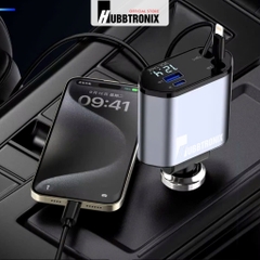 HubbSmart TS04. Tẩu Sạc Ôtô Đa Năng 4 trong 1- Có dây rút – Sạc Nhanh 120W  Cho Điện Thoại, Laptop, Và Máy Ảnh