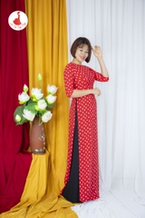 Áo dài hoa nhí màu đỏ vải Von Hàn