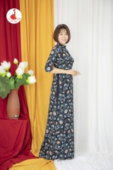 Áo dài hoa nhí cổ 2.5cm vải Von Hàn