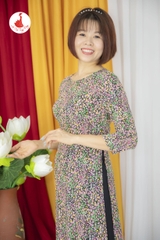 Áo dài hoa nhí vải lụa Hàn Châu
