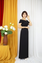 Áo dài cổ váy màu đen vải Chifon