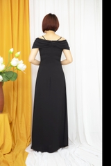Áo dài cổ váy màu đen vải Chifon