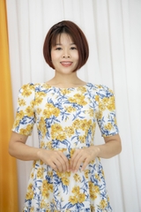 Váy xoè cổ tròn tay búp vải Lụa Hàn Châu