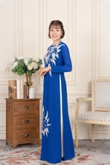 Áo dài kết hoa hạt trai cổ tròn vải Chifon