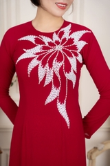 Áo dài kết hoa hạt trai cổ tròn vải Chifon