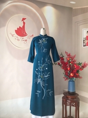 Áo dài lụa Tô Châu kết hoa loa kèn/Áo dài Trung Đồng