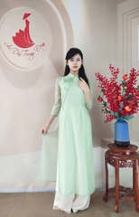 Set Áo dài cách tân tơ óng kết 1 bông hoa/ Áo dài Trung Đồng