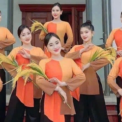 Áo bà ba phối 2 màu cam, áo nông dân biểu diễn