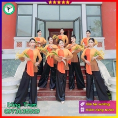 Áo bà ba phối 2 màu cam, áo nông dân biểu diễn