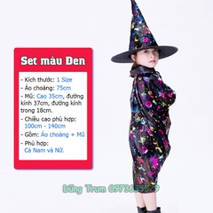 Áo choàng phù thủy Halloween kèm mũ cho bé trai, bé gái hóa trang Halloween