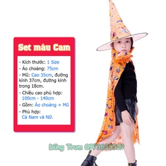 Áo choàng phù thủy Halloween kèm mũ cho bé trai, bé gái hóa trang Halloween