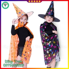 Áo choàng phù thủy Halloween kèm mũ cho bé trai, bé gái hóa trang Halloween