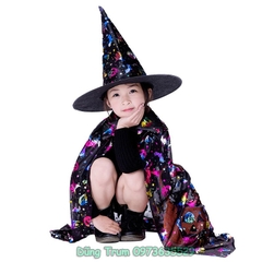 Áo choàng phù thủy Halloween kèm mũ cho bé trai, bé gái hóa trang Halloween