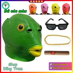 Mặt nạ đầu cá xanh lá đội đầu hài hước troll đủ màu, mặt nạ xanh cá chép bằng silicon hoá trang Hallowen