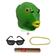 Mặt nạ đầu cá xanh lá đội đầu hài hước troll đủ màu, mặt nạ xanh cá chép bằng silicon hoá trang Hallowen